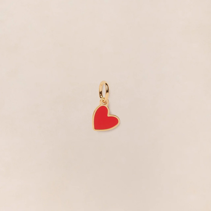 Médaille Manon petit cœur rouge - dorée à l'or fin 24 carats - 7mm
