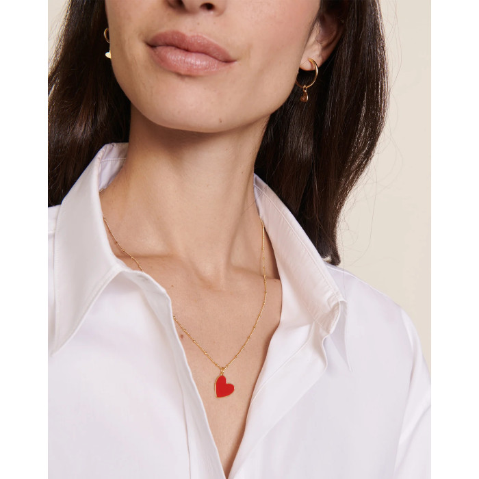 Médaille Misia grand cœur rouge - dorée à l'or fin 24 carats - 15mm