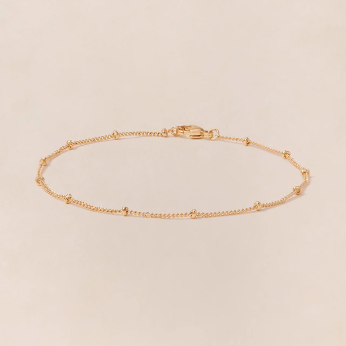 Bracelet chaîne boules 18cm doré à l'or fin 24 carats