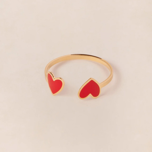 Bague Billie 2 cœurs rouges - dorée à l'or fin 24 carats Bague Billie 2 cœurs rouges - dorée à l'or fin 24 carats