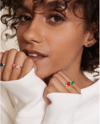 Bague Billie 2 cœurs rouges - dorée à l'or fin 24 carats Bague Billie 2 cœurs rouges - dorée à l'or fin 24 carats