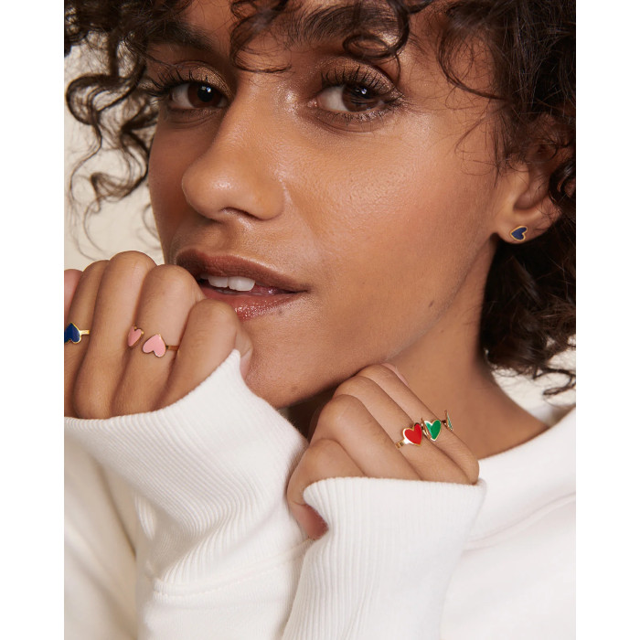 Bague Billie 2 cœurs rouges - dorée à l'or fin 24 carats