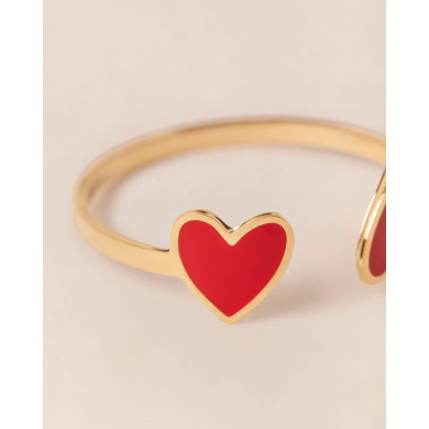 Bague Billie 2 cœurs rouges - dorée à l'or fin 24 carats Bague Billie 2 cœurs rouges - dorée à l'or fin 24 carats