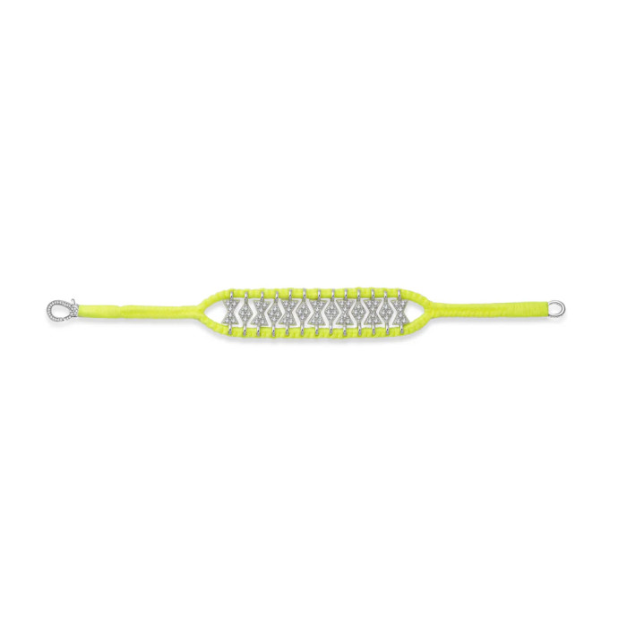 Bracelet Buzios Jaune fluo Fil de coton, argent 925 et diamants