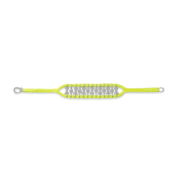 Bracelet Buzios Jaune fluo Fil de coton, argent 925 et diamants Bracelet Buzios Jaune fluo Fil de coton, argent 925 et diamants