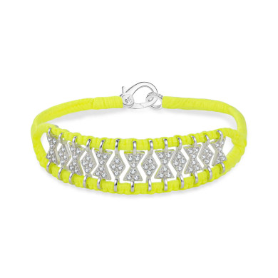 Bracelet Buzios Jaune fluo Fil de coton, argent 925 et diamants