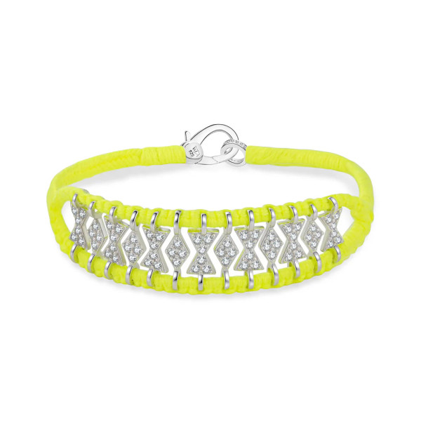 Bracelet Buzios Jaune fluo Fil de coton, argent 925 et diamants Bracelet Buzios Jaune fluo Fil de coton, argent 925 et diamants