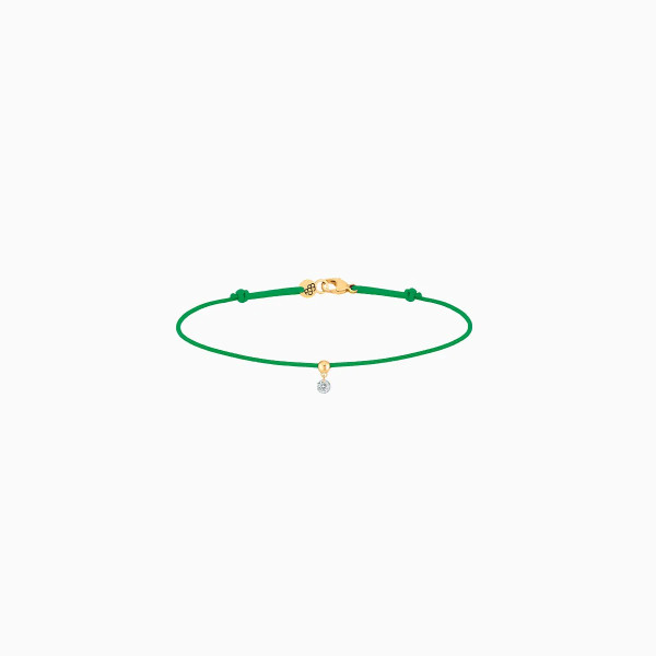 Bracelet cordon vert en or jaune et diamant 0,07 carat