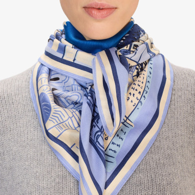 Carré en Soie 100 - J'Aime Paris - Bleu - Inoui Éditions