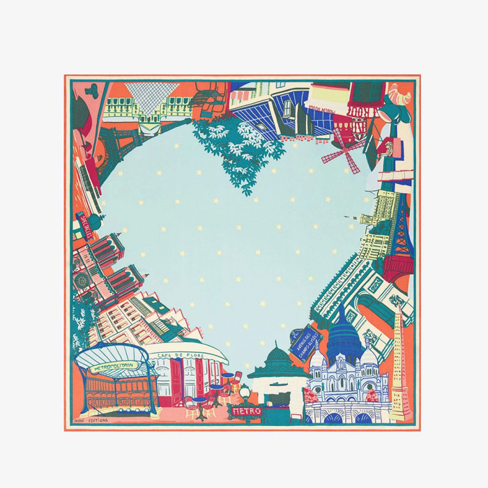 Carré en Soie 100 - J'Aime Paris - Multicolore