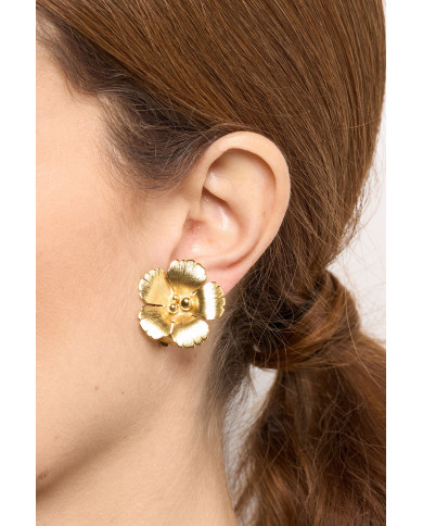 Boucles d’oreilles clips – Fleurs dorées – Magnolia