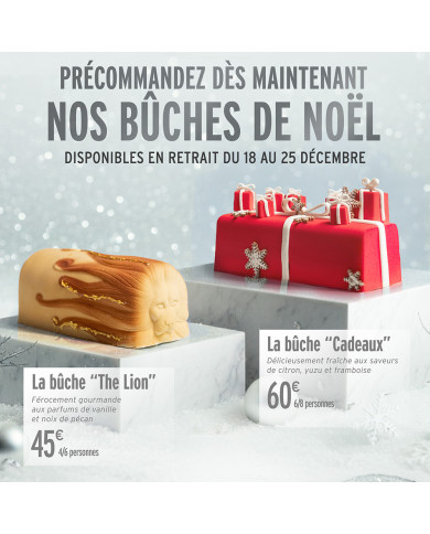 Bûche de Noël "Cadeaux" - citron, yuzu et framboise pour 6/8 personnes