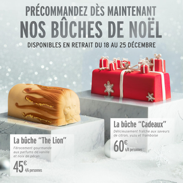 Bûche de Noël "Cadeaux" - citron, yuzu et framboise pour 6/8 personnes