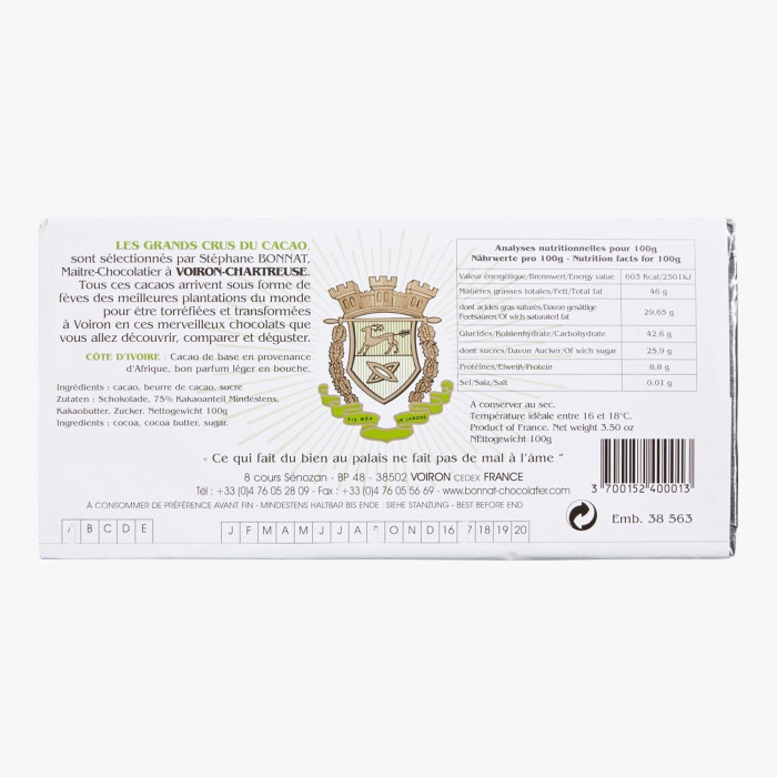 Chocolat Noir Côte d'Ivoire 100g - Bonnat