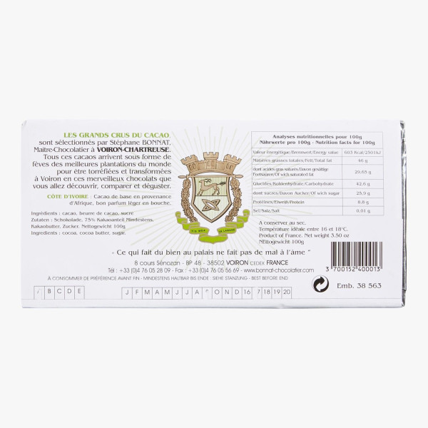 Chocolat Noir Côte d'Ivoire 100g - Bonnat