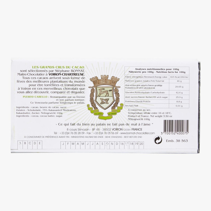 Chocolat Noir Puerto Cabello 100g - Bonnat