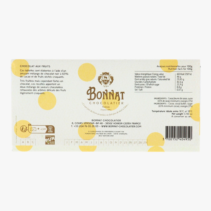 Chocolat Noir Orange 100g - Bonnat