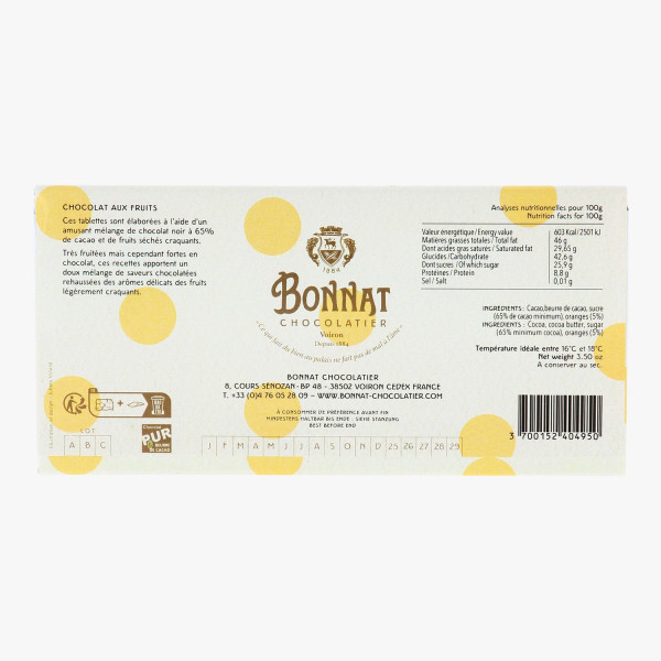 Chocolat Noir Orange 100g - Bonnat