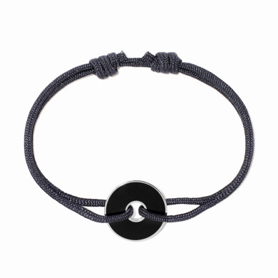 Bracelet sur cordon Pi Black & White argent et onyx