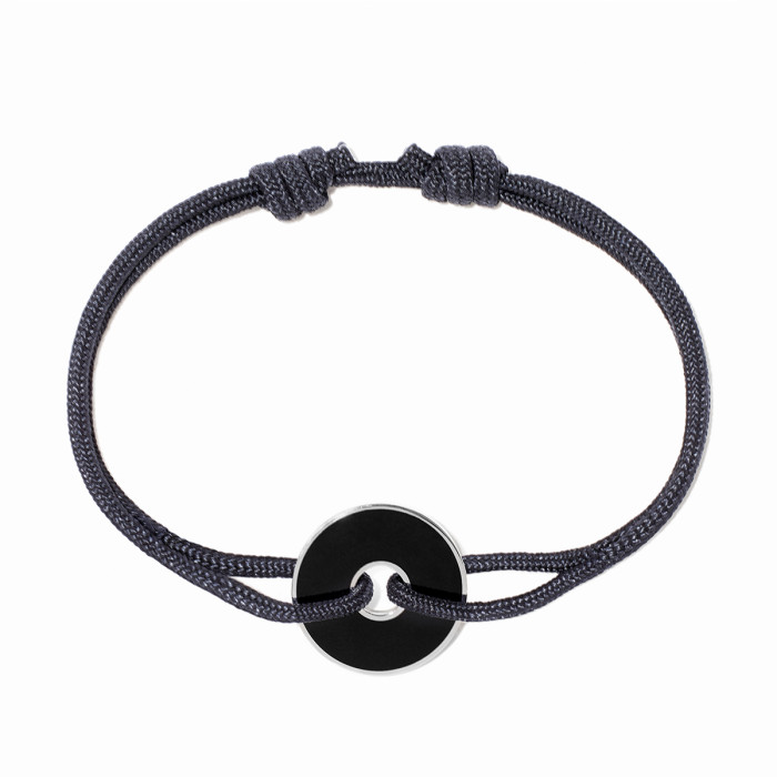 Bracelet sur cordon Pi Black & White argent et onyx