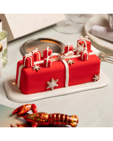 Bûche de Noël "Cadeaux" - citron, yuzu et framboise pour 6/8 personnes