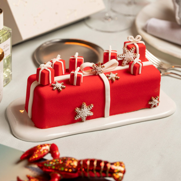 Bûche de Noël "Cadeaux" - citron, yuzu et framboise pour 6/8 personnes