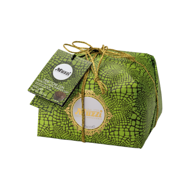 Panettone à la pistache Crème de pistache enrobée de chocolat et de pistaches hachées