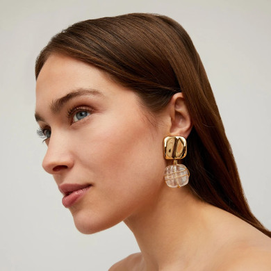 Boucles d'oreilles Rainbow Square dorées - Cristal de roche