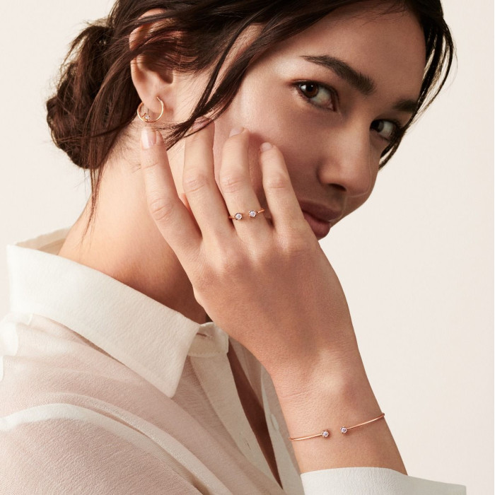 Bracelet Le Cube Diamant petit modèle or rose et diamants