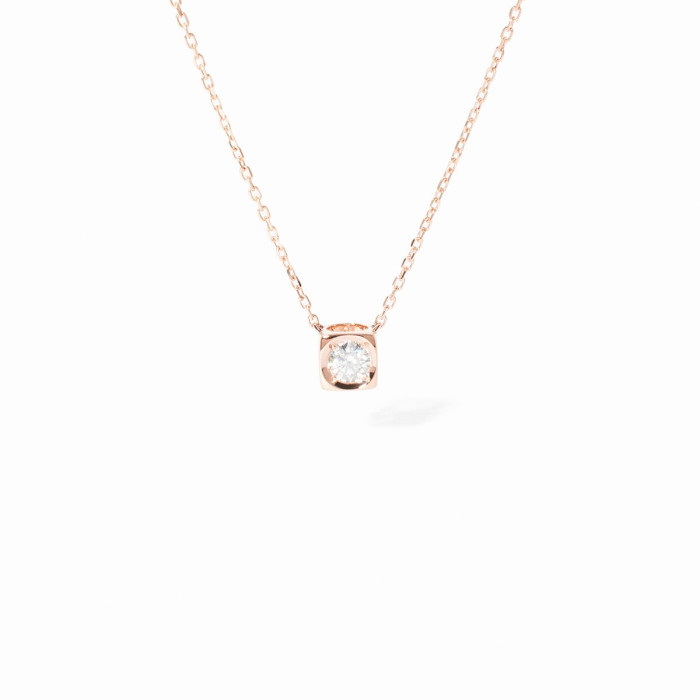 Collier Le Cube Diamant moyen modèle or rose et diamant