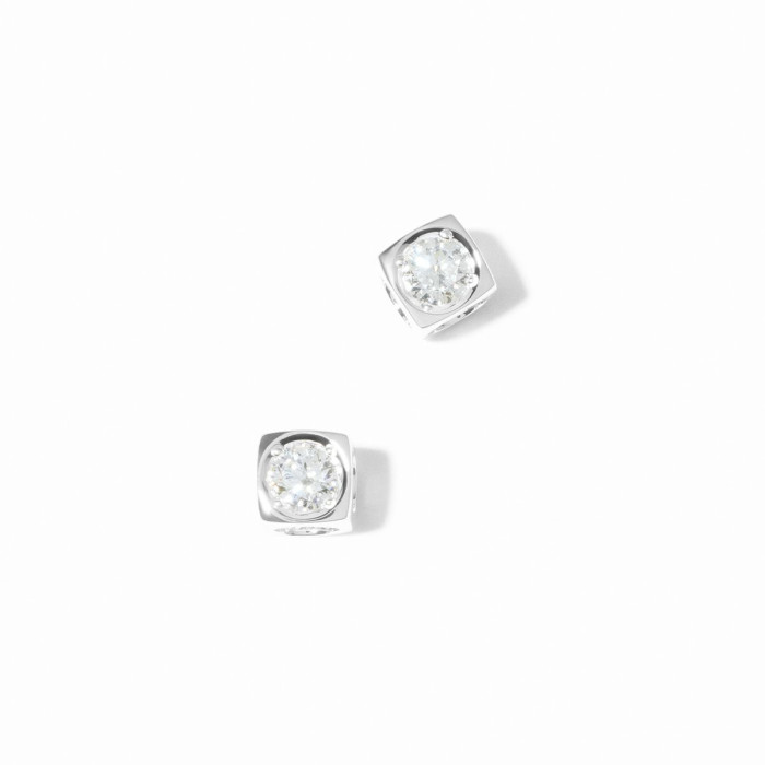 Puces d'oreilles Le Cube Diamant moyen modèle or blanc et diamants