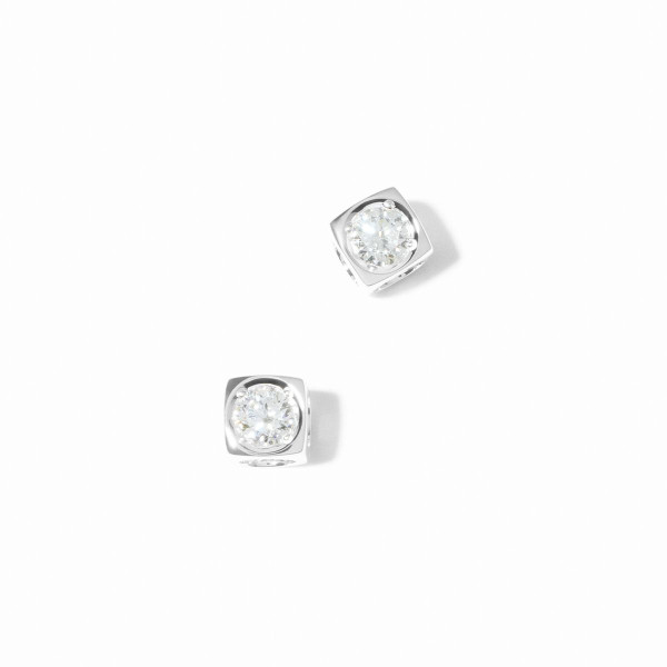 Puces d'oreilles Le Cube Diamant moyen modèle or blanc et diamants