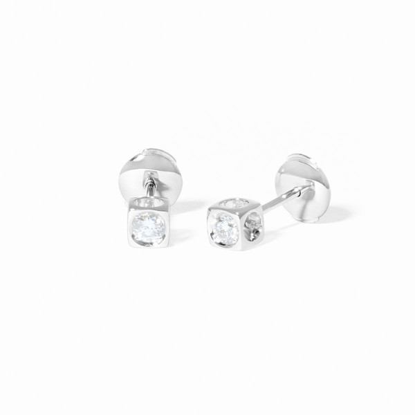Puces d'oreilles Le Cube Diamant moyen modèle or blanc et diamants