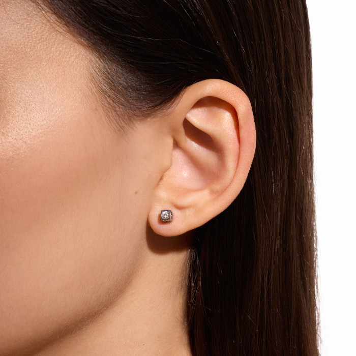 Puces d'oreilles Le Cube Diamant moyen modèle or blanc et diamants