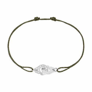 Bracelet sur cordon Menottes dinh van XS or blanc et diamants