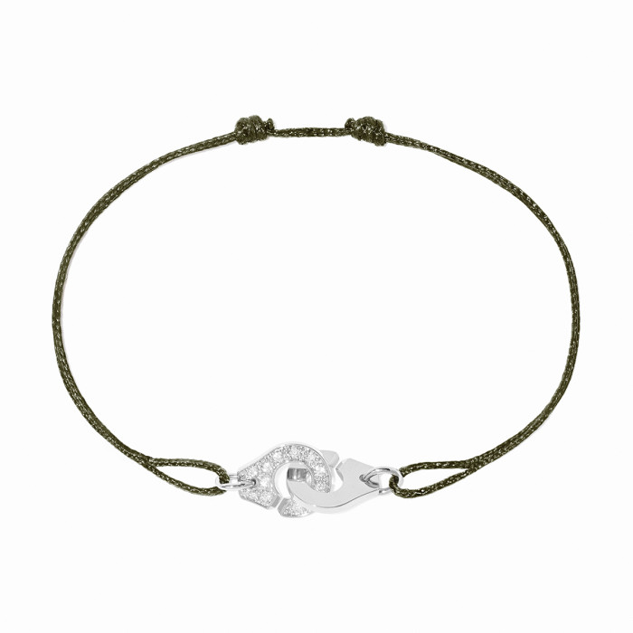 Bracelet sur cordon Menottes dinh van XS or blanc et diamants