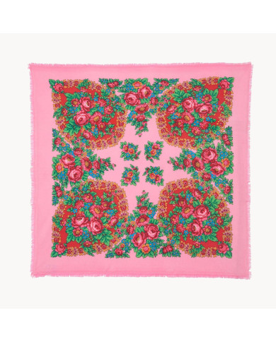 Grand Bandana Hachiko cachemire imprimé Flower Rose Candy