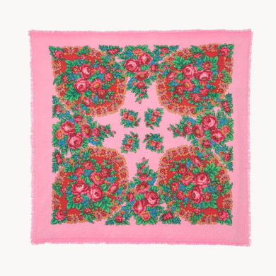 Grand Bandana Hachiko cachemire imprimé Flower Rose Candy