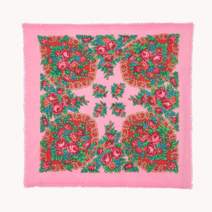 Grand Bandana Hachiko cachemire imprimé Flower Rose Candy