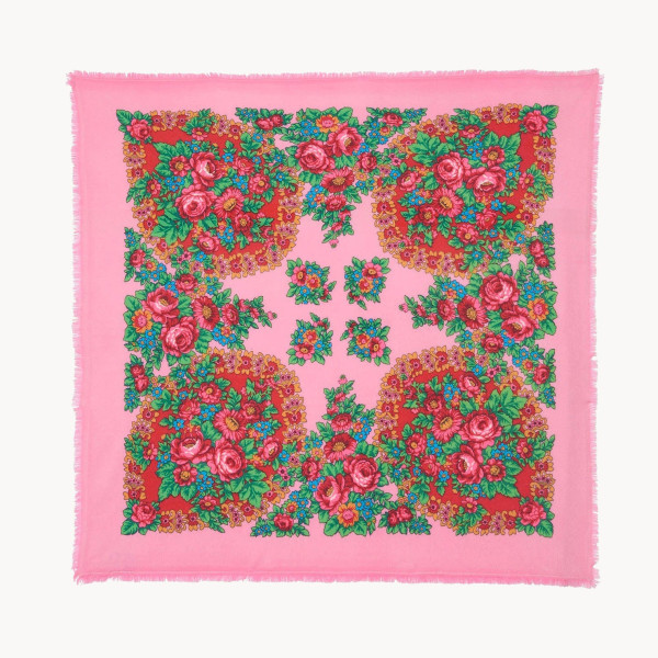 Grand Bandana Hachiko cachemire imprimé Flower Rose Candy