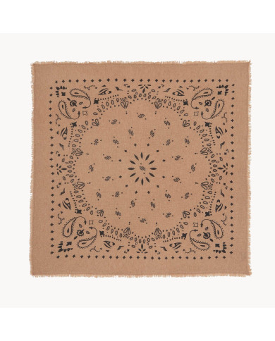 Grand Bandana Hachiko cachemire imprimé marron camelo