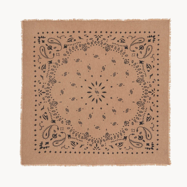 Grand Bandana Hachiko cachemire imprimé marron camelo