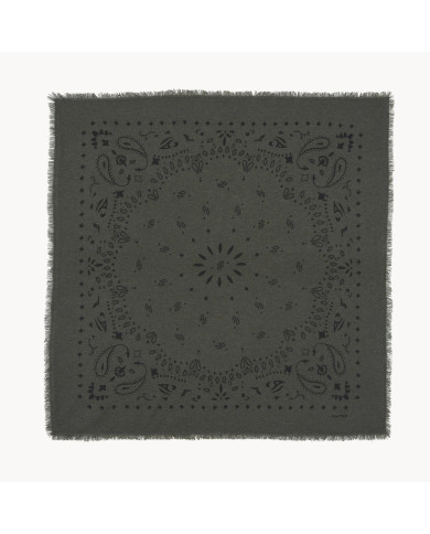 Grand Bandana Hachiko cachemire imprimé kaki foncé