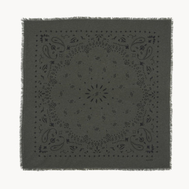 Grand Bandana Hachiko cachemire imprimé kaki foncé