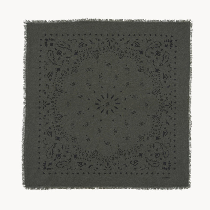 Grand Bandana Hachiko cachemire imprimé kaki foncé