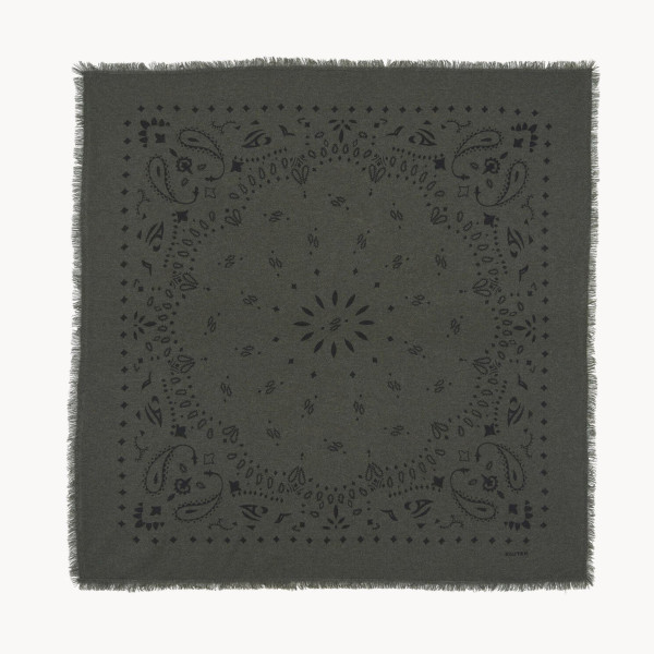 Grand Bandana Hachiko cachemire imprimé kaki foncé