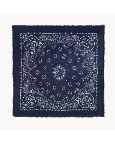 Grand Bandana Hachiko cachemire imprimé bleu marine