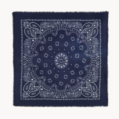 Grand Bandana Hachiko cachemire imprimé bleu marine