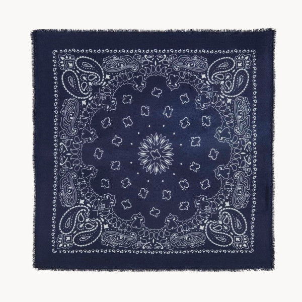 Grand Bandana Hachiko cachemire imprimé bleu marine