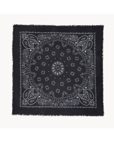 Grand Bandana Hachiko cachemire imprimé noir